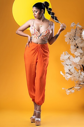 Orange Crepe Pleated Pant set by KHB- Khushboo Haran Borkar