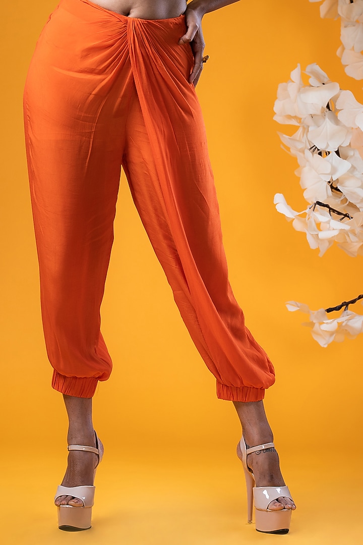 Orange Crepe Pleated Pant set by KHB- Khushboo Haran Borkar at Pernia's Pop Up Shop