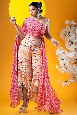 Beige Crepe Printed Pant Set by KHB- Khushboo Haran Borkar
