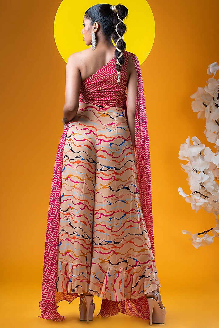 Beige Crepe Printed Pant Set by KHB- Khushboo Haran Borkar at Pernia's Pop Up Shop