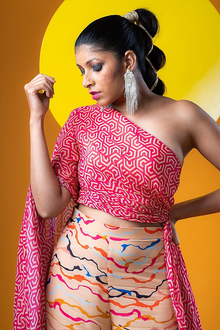 Beige Crepe Printed Pant Set by KHB- Khushboo Haran Borkar at Pernia's Pop Up Shop