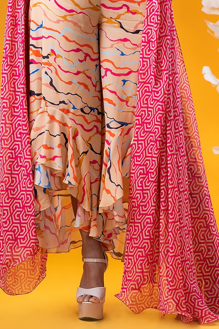Beige Crepe Printed Pant Set by KHB- Khushboo Haran Borkar at Pernia's Pop Up Shop