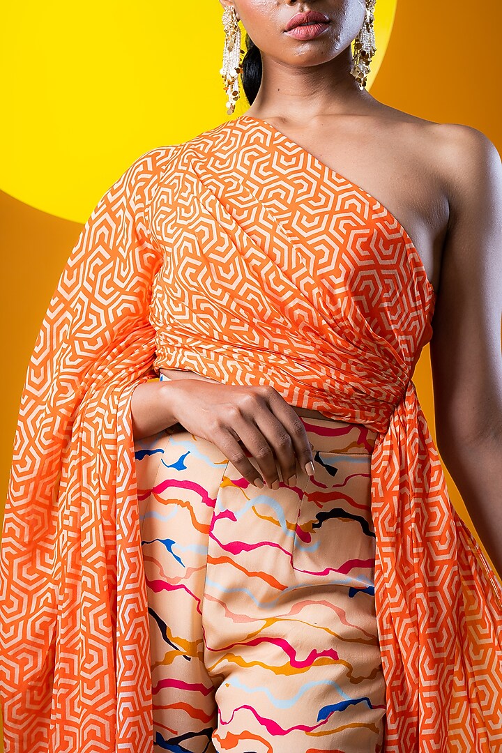 Beige Crepe Printed Pant Set by KHB- Khushboo Haran Borkar at Pernia's Pop Up Shop