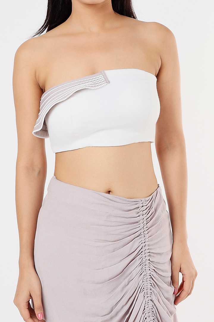 Sepia Grey Georgette Ruched Skirt Set by KHB- Khushboo Haran Borkar at Pernia's Pop Up Shop