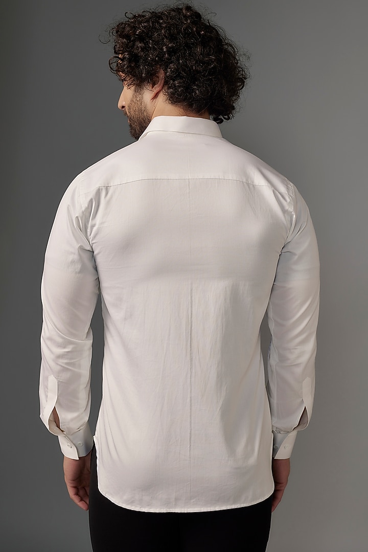 White Imported Cotton Cutdana Work Party Wear Shirt by KHUSHBOO CHUGH MEN at Pernia's Pop Up Shop