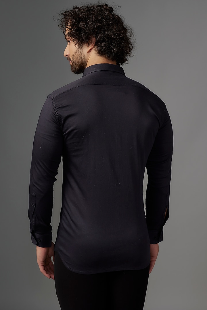 Black Imported Cotton Cutdana Work Party Wear Shirt by KHUSHBOO CHUGH MEN at Pernia's Pop Up Shop