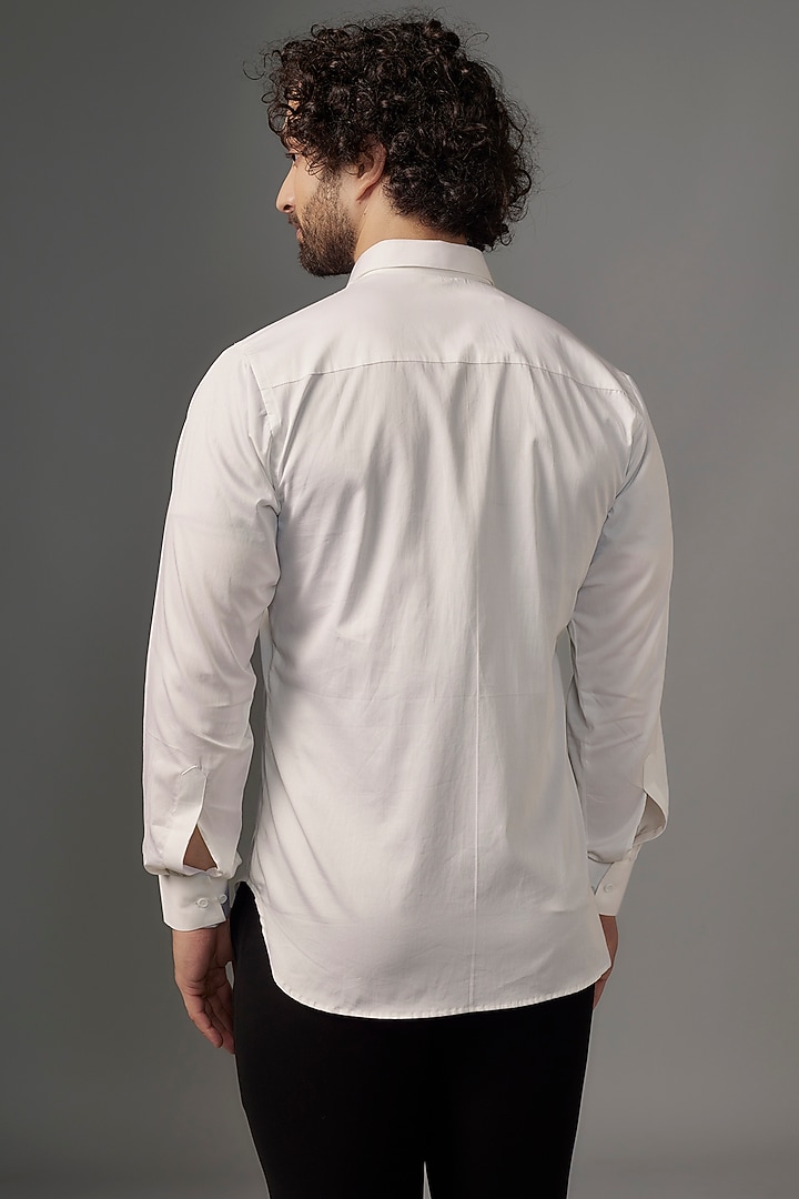 White Imported Cotton Cutdana Work Party Wear Shirt by KHUSHBOO CHUGH MEN at Pernia's Pop Up Shop