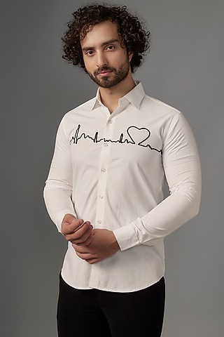 White Imported Cotton Cutdana Work Shirt by KHUSHBOO CHUGH MEN