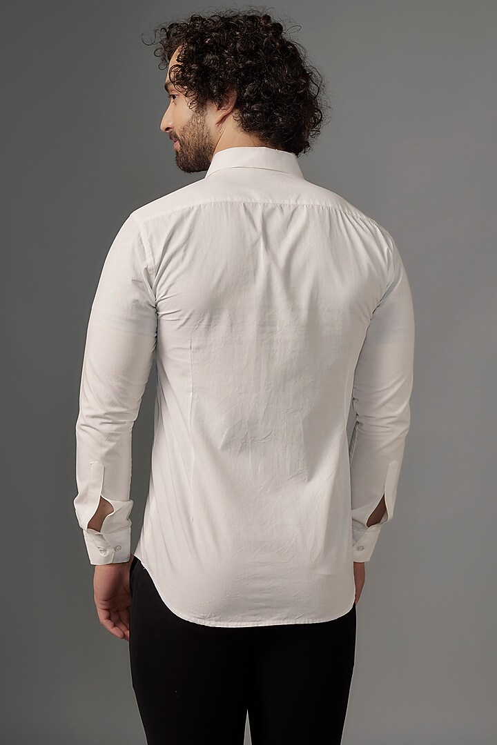 White Imported Cotton Cutdana Work Party Wear Shirt by KHUSHBOO CHUGH MEN at Pernia's Pop Up Shop