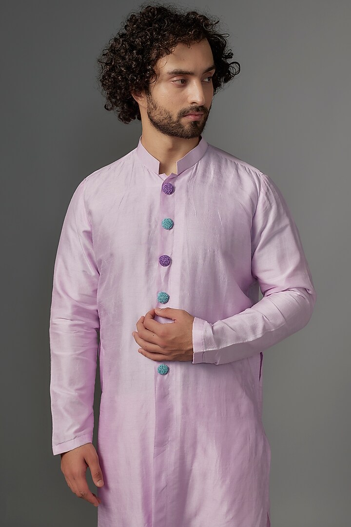 Lilac Slub Silk Kurta by KHUSHBOO CHUGH MEN at Pernia's Pop Up Shop