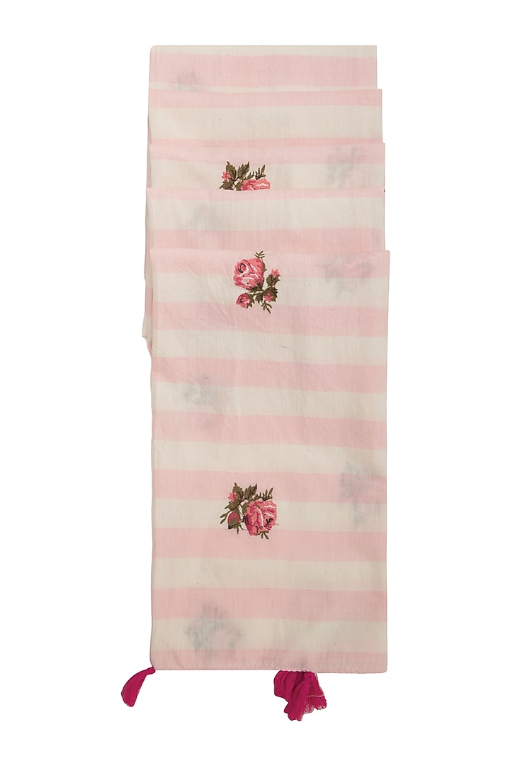 Pink & White Striped Embroidered Scarf by Khes