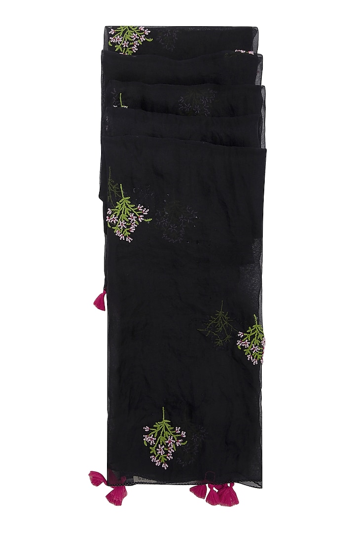 Black Iris Hand Embroidered Dupatta by Khes