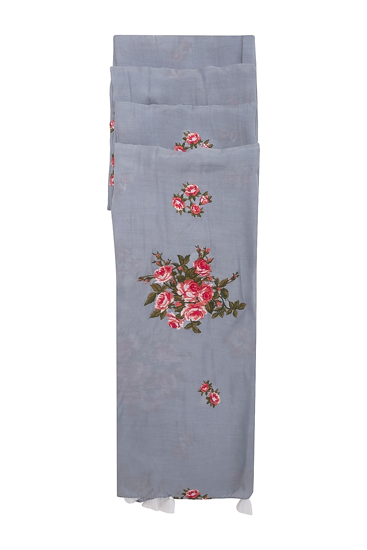 Grey Tea Roses Embroidered Scarf by Khes