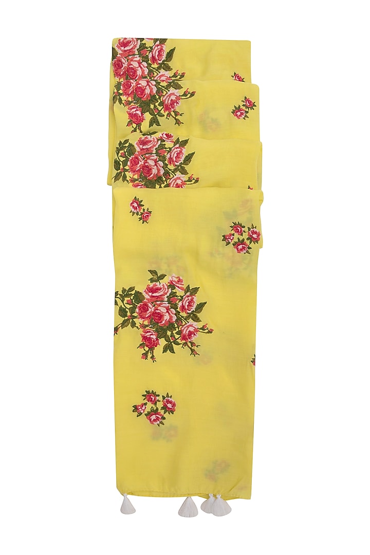 Yellow Tea Roses Embroidered Scarf by Khes