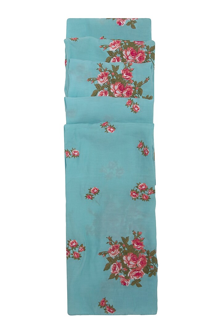 Blue Tea Roses Embroidered Scarf by Khes