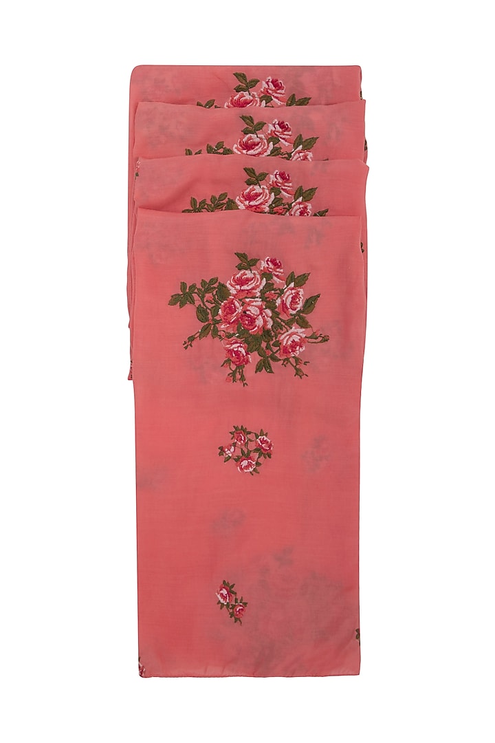 Pink Tea Roses Embroidered Scarf by Khes