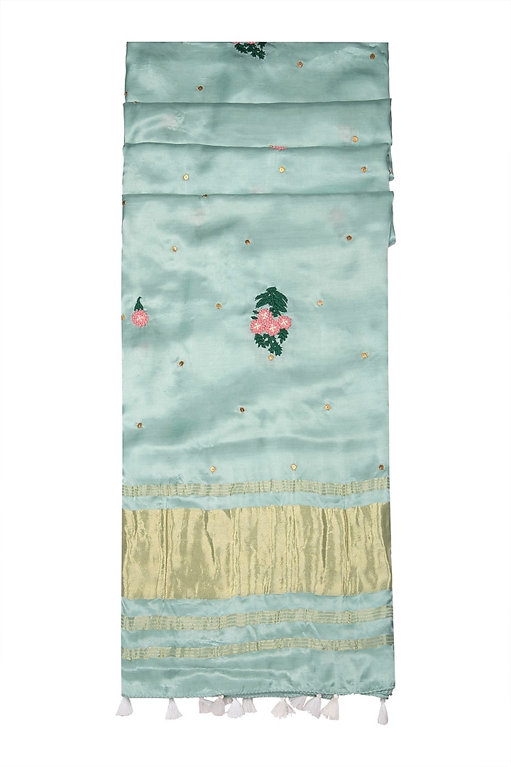 Mint Green Hand Embroidered Dupatta by Khes