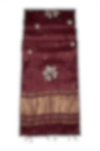 Maroon Hand Embroidered Dupatta by Khes