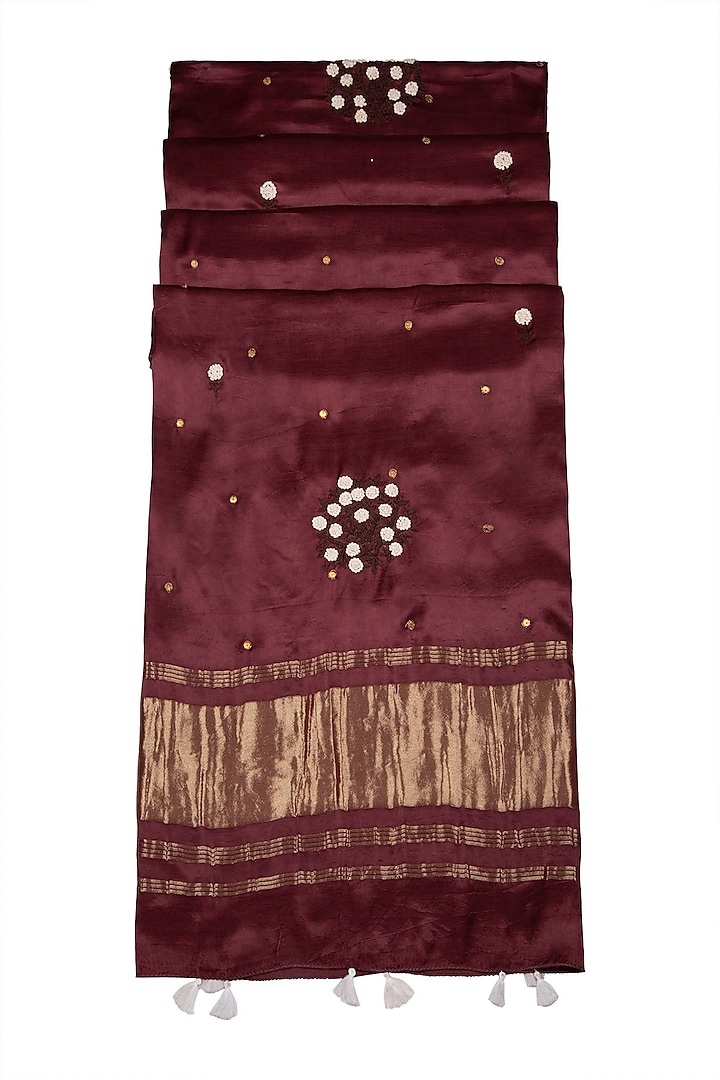 Maroon Hand Embroidered Dupatta by Khes