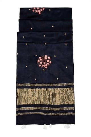 Carbon Blue Hand Embroidered Dupatta by Khes