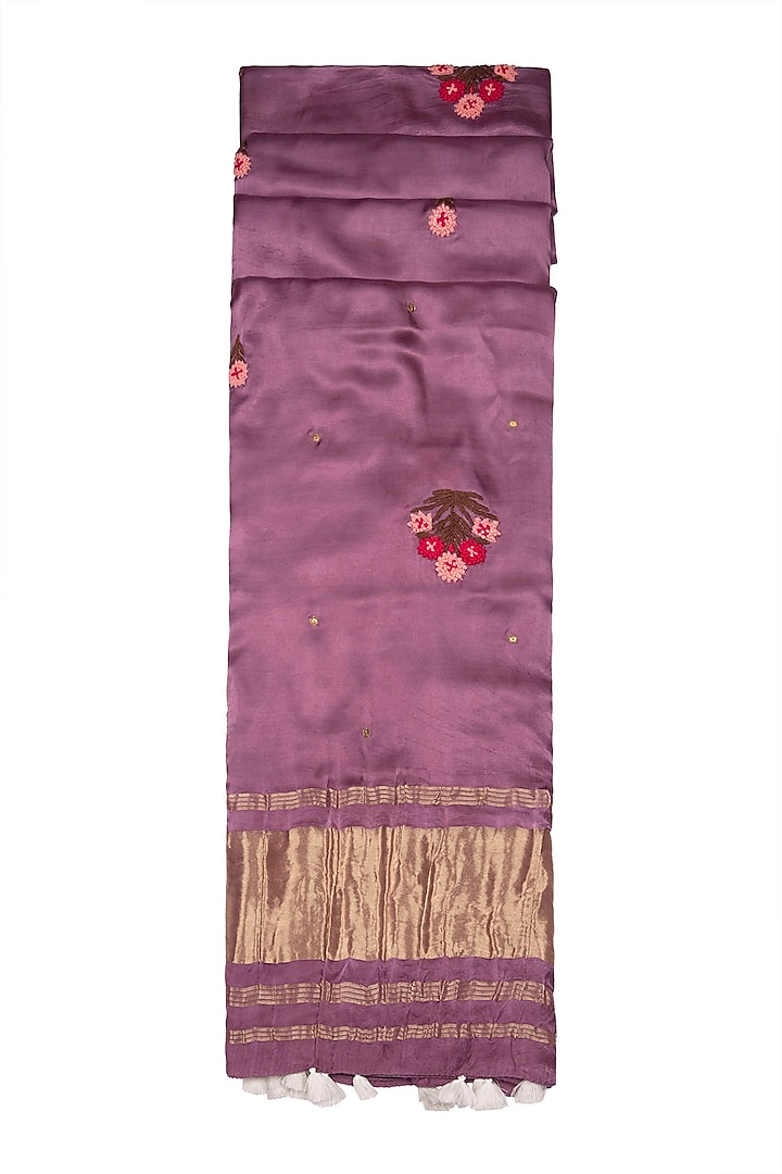 Magenta Hand Dyed & Embroidered Dupatta by Khes