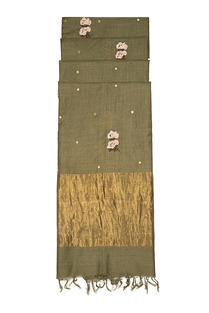 Green Hand Dyed & Embroidered Dupatta by Khes