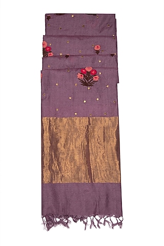 Magenta Embroidered Silk Dupatta by Khes
