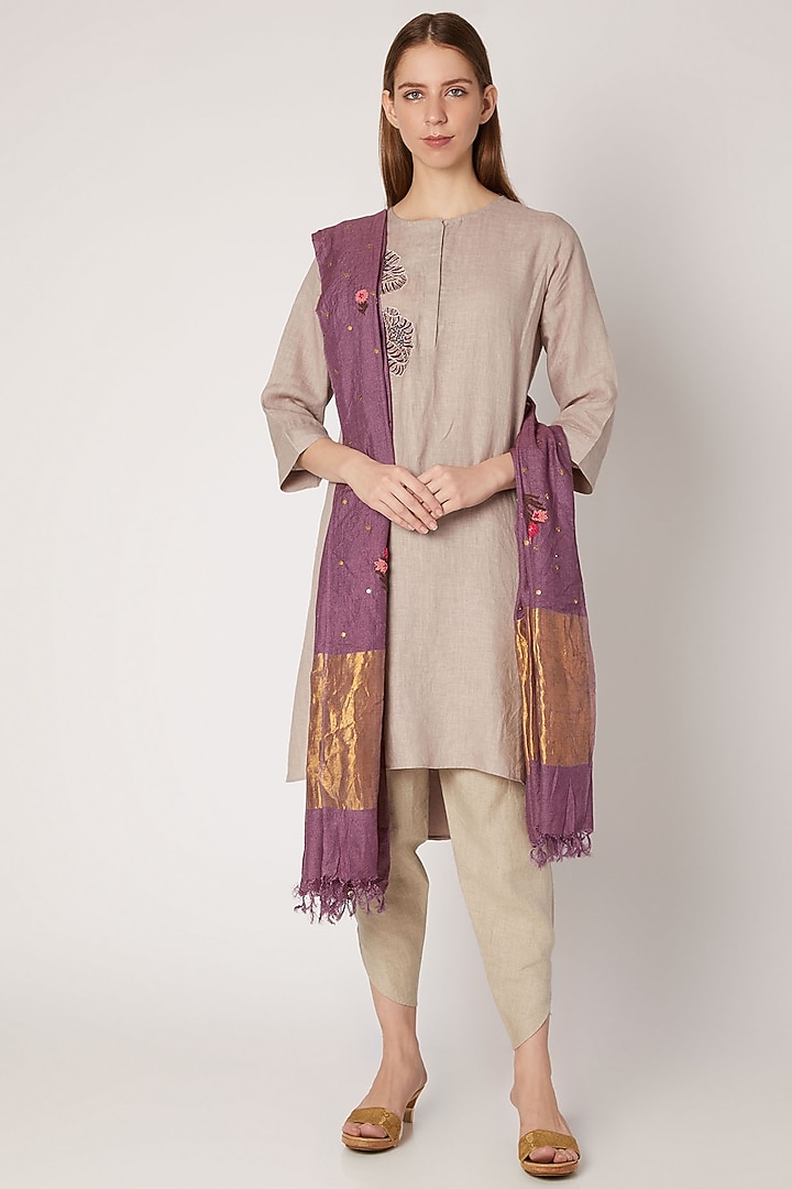 Magenta Embroidered Silk Dupatta by Khes at Pernia's Pop Up Shop