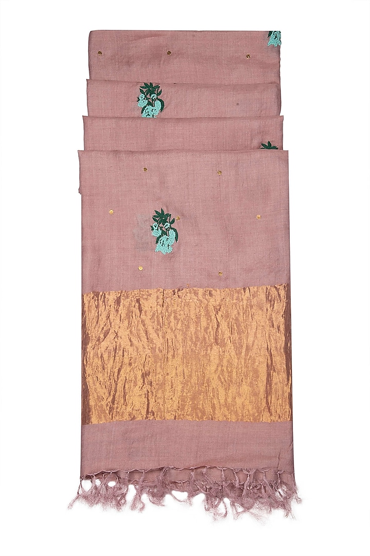 Soft Pink Embroidered Silk Dupatta by Khes