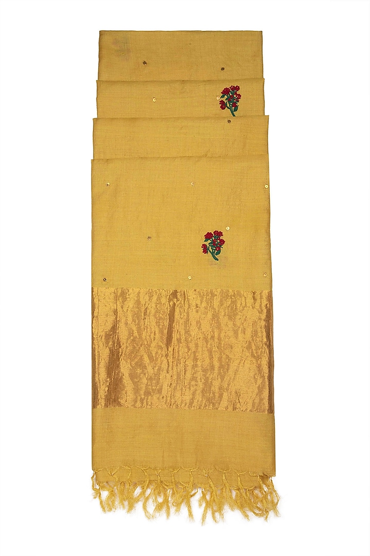 Yellow Embroidered Silk Dupatta by Khes at Pernia's Pop Up Shop