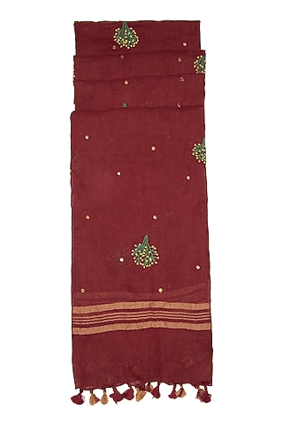 Maroon Floral Embroidered Dupatta by Khes