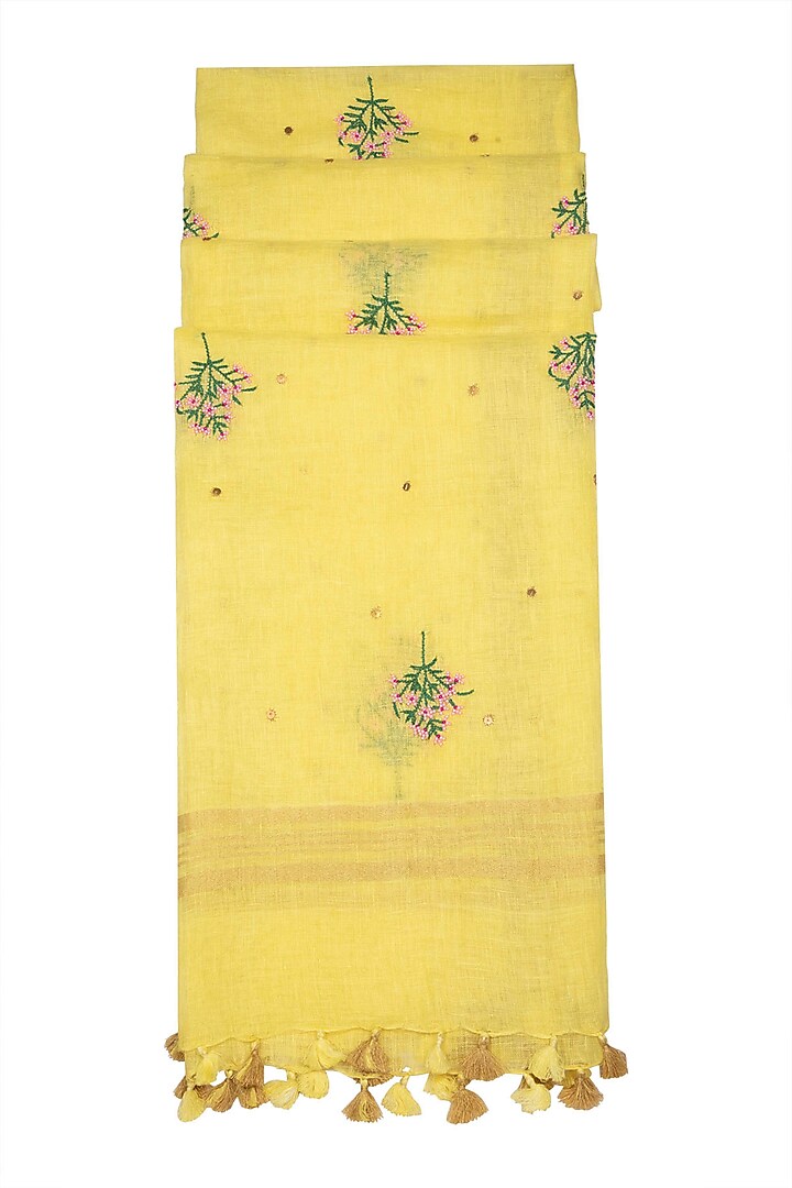 Yellow Floral Embroidered Dupatta by Khes