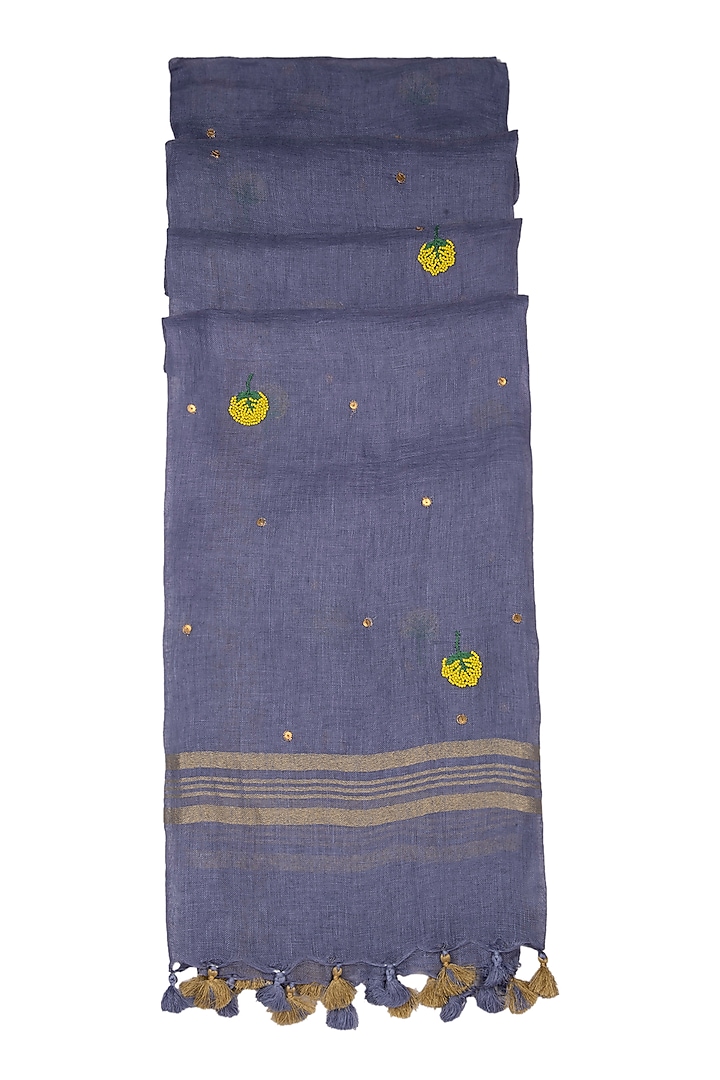 Purple Floral Embroidered Dupatta by Khes