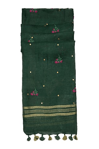 Green Floral Embroidered Dupatta by Khes