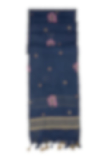 Blue Floral Embroidered Dupatta by Khes