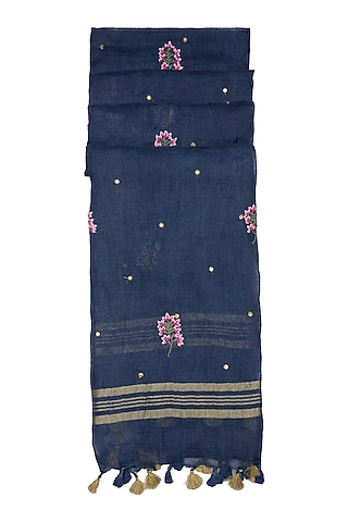 Blue Floral Embroidered Dupatta by Khes