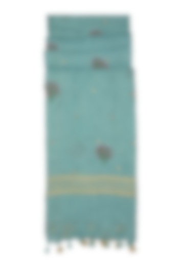 Sky Blue Floral Embroidered Dupatta by Khes