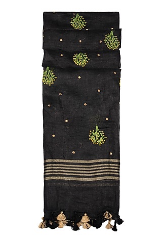 Black Floral Embroidered Dupatta by Khes
