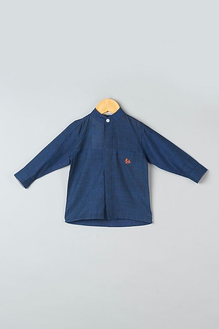 Rust Silk Bundi Jacket With Pant Set For Boys by Khela at Pernia's Pop Up Shop