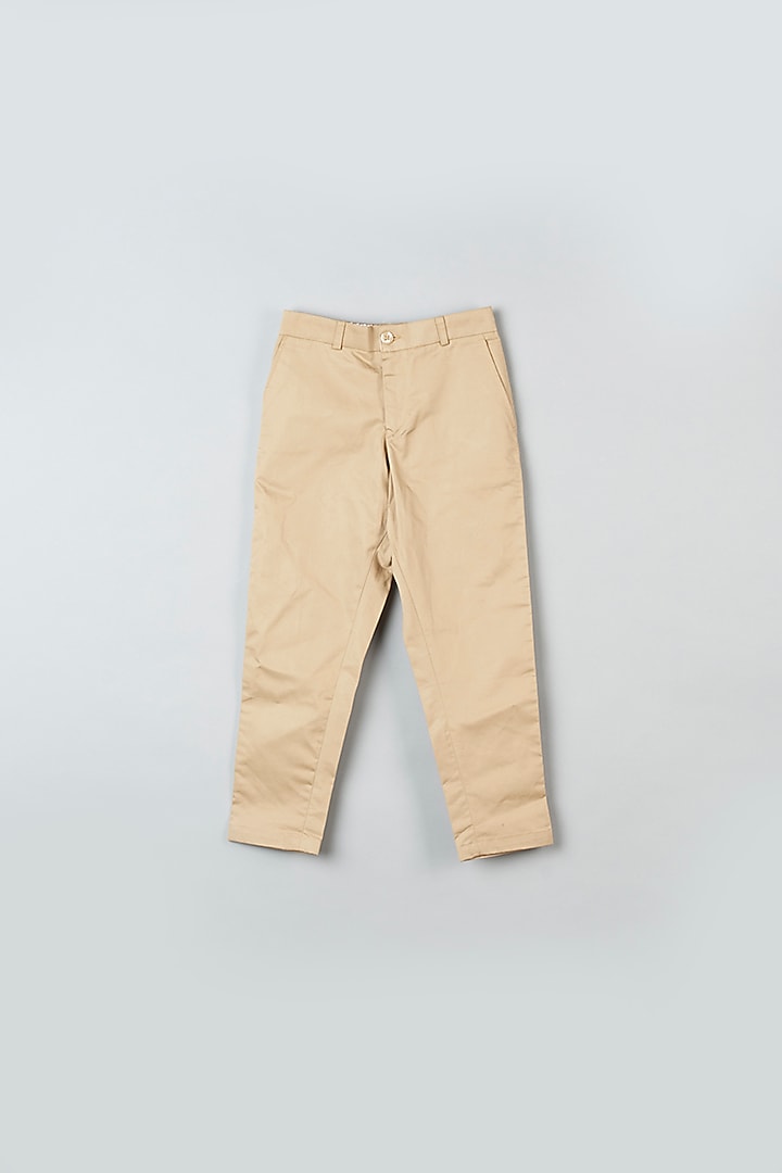 Rust Silk Bundi Jacket With Pant Set For Boys by Khela at Pernia's Pop Up Shop