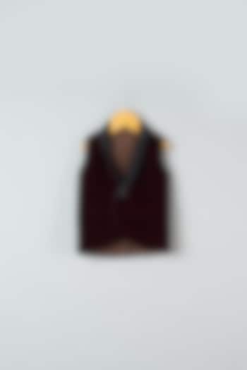 Burgundy Velvet Tuxedo Waistcoat For Boys by Khela