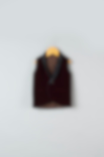 Burgundy Velvet Tuxedo Waistcoat For Boys by Khela