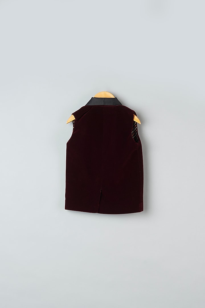 Burgundy Velvet Tuxedo Waistcoat For Boys by Khela at Pernia's Pop Up Shop