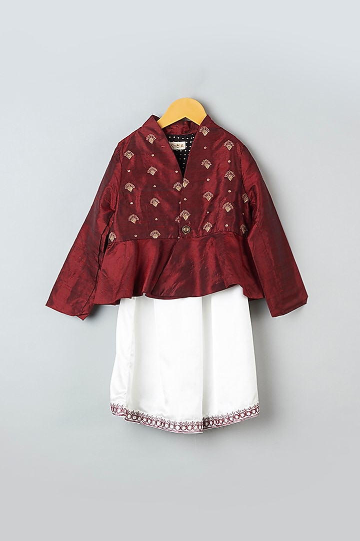 Ivory Silk Palazzo Pant Set For Girls by Khela