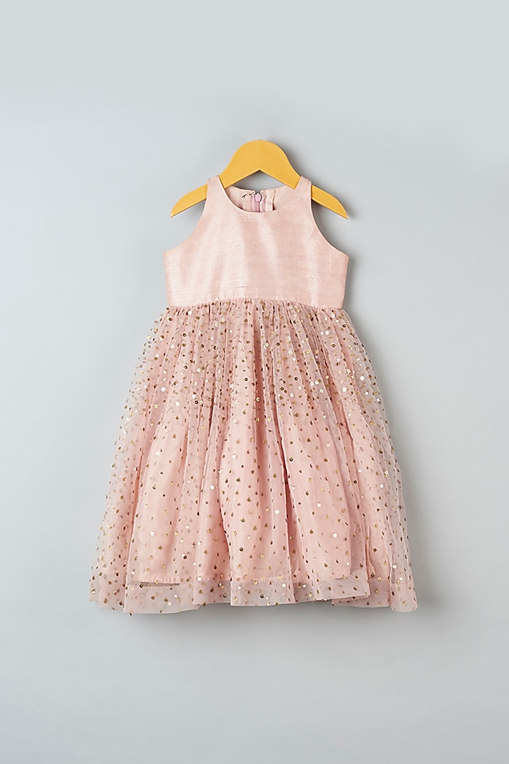 Nude Peach Embroidered Dress For Girls by Khela