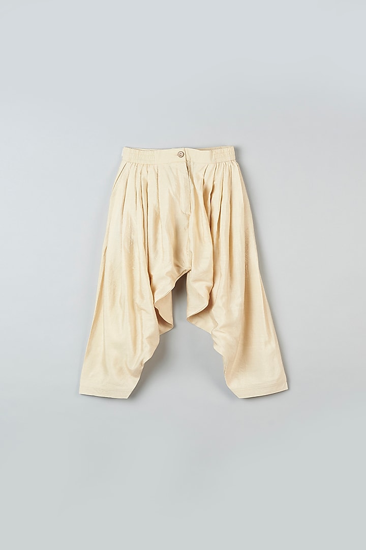 Beige Cotton Silk Patiala Pants For Boys by Khela