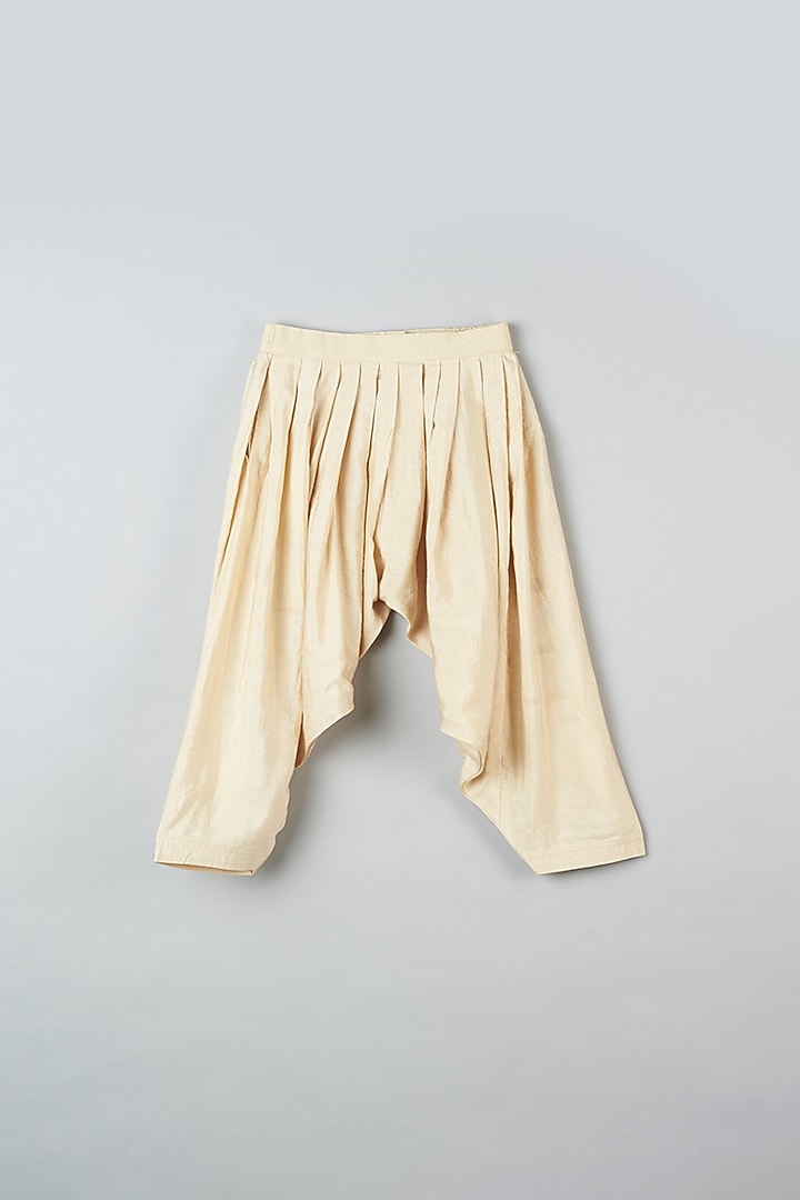 Beige Cotton Silk Patiala Pants For Boys by Khela at Pernia's Pop Up Shop