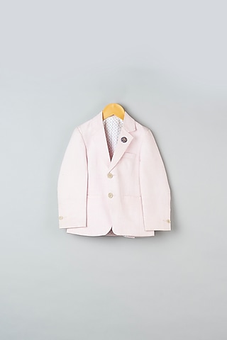 Baby Pink Handloom Cotton Blazer For Girls by Khela