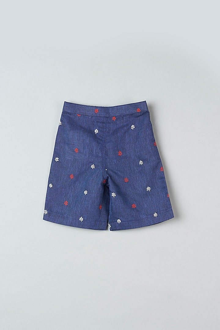Navy Blue Linen Waistcoat Jacket Set For Boys by Khela at Pernia's Pop Up Shop
