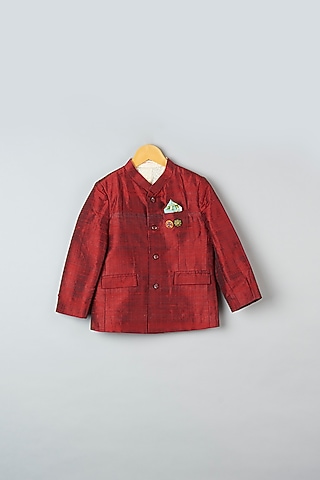 Maroon Hand Embroidered Bandhgala Jacket For Boys by Khela